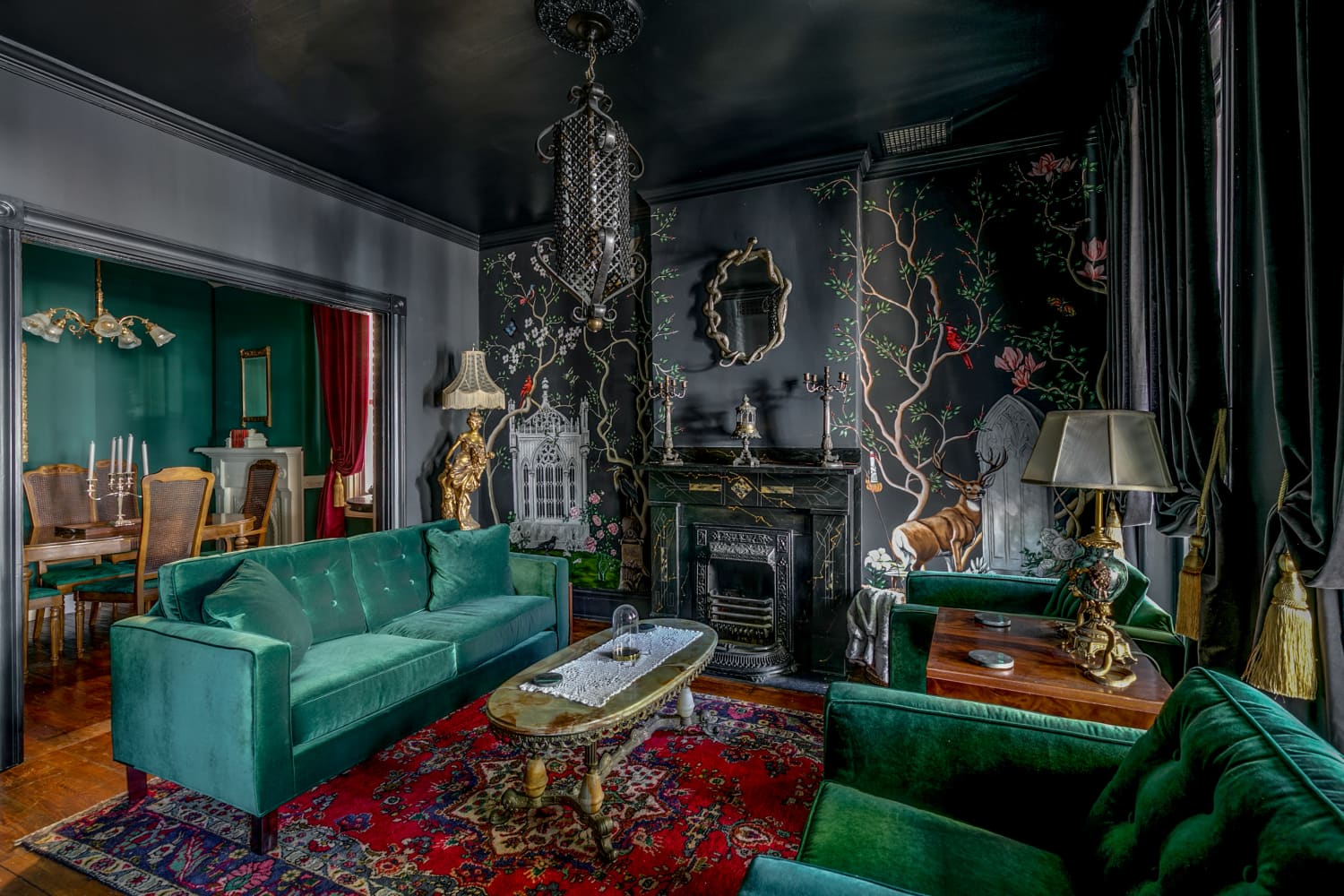 victorian dark green living room